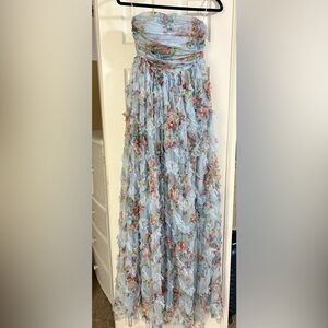 Faeriesty Strapless Floral Mesh Tube Dress S – Pastel Boho Fairycore Gown